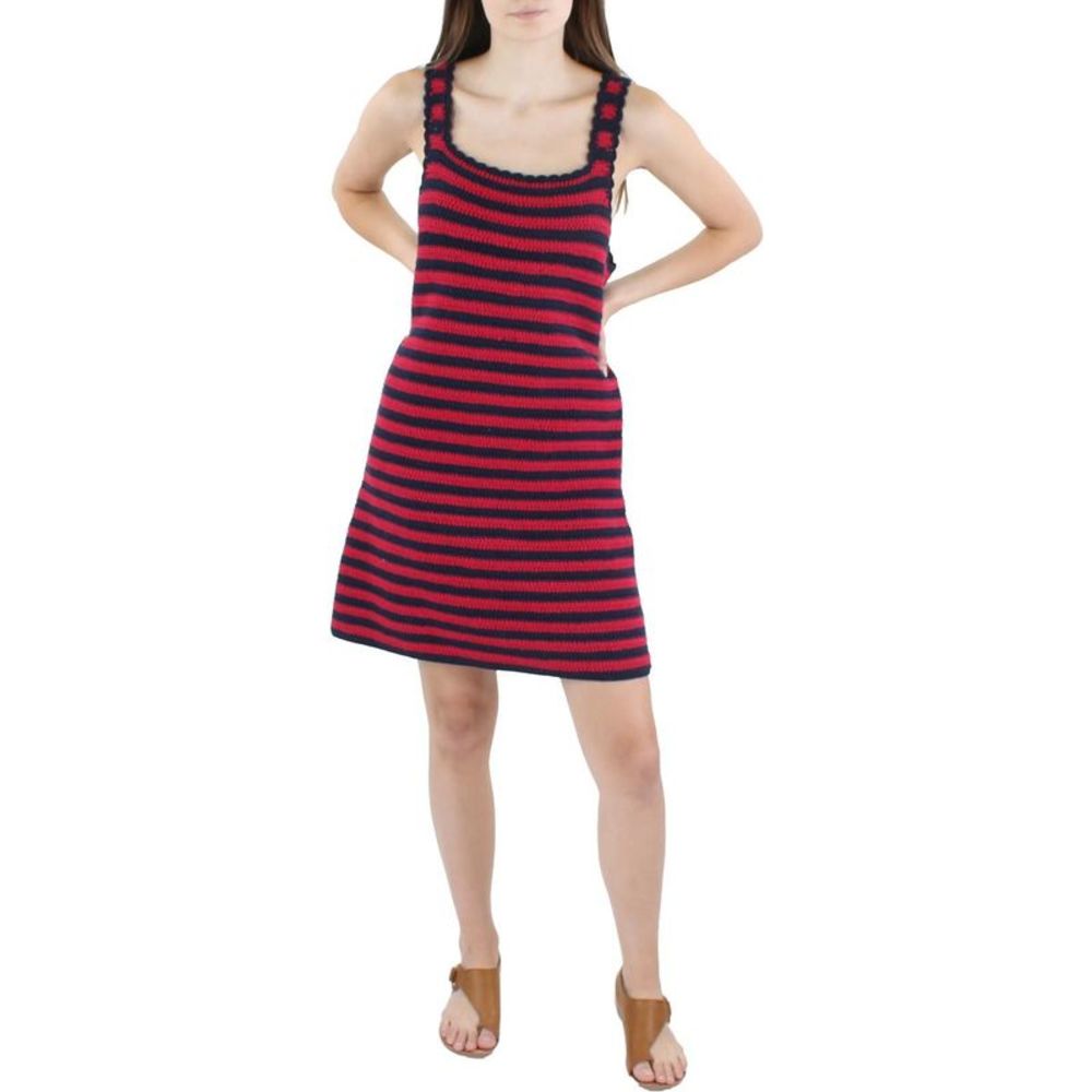 RE/DONE Womens 70s Red Crochet Striped Mini Mini Dress NWT